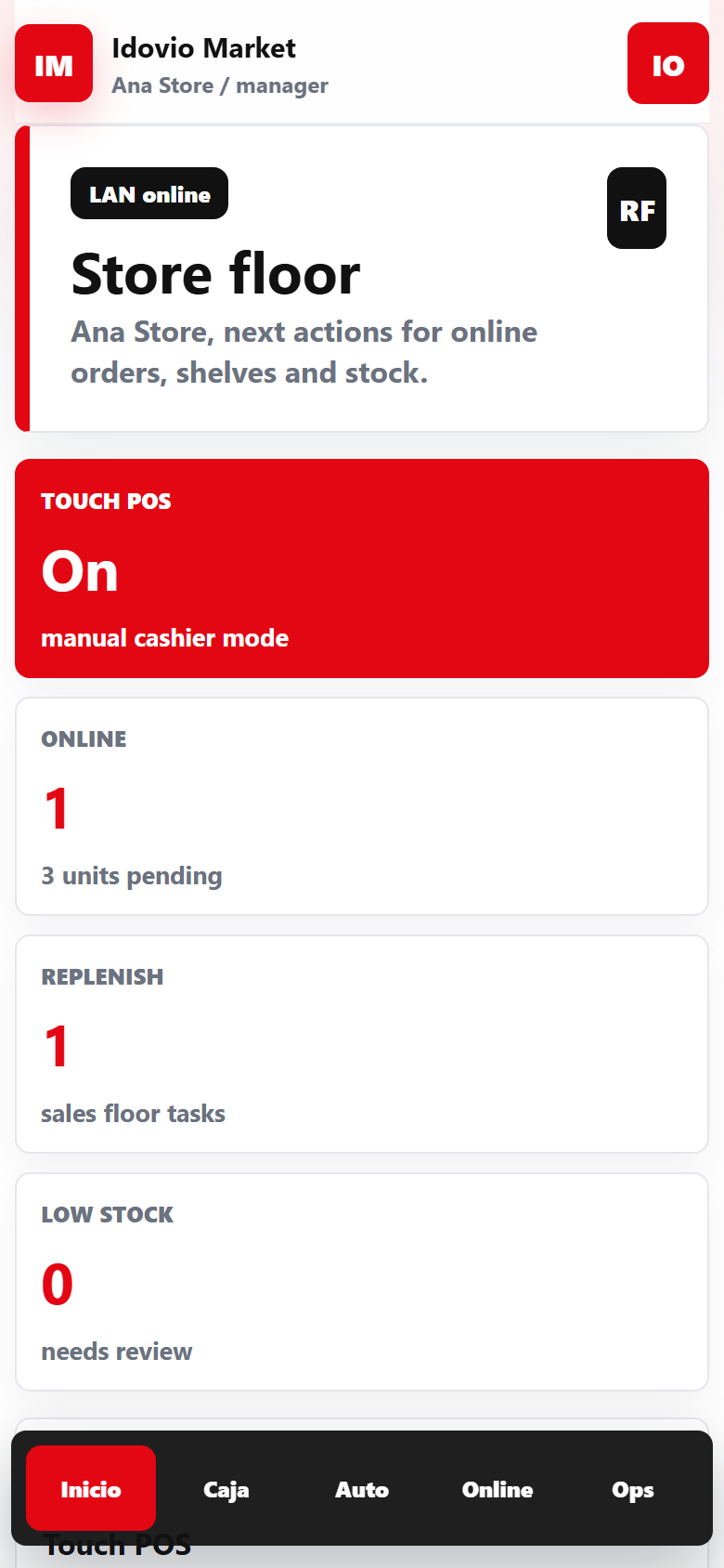 Captura real de la aplicación: Idovio Handheld